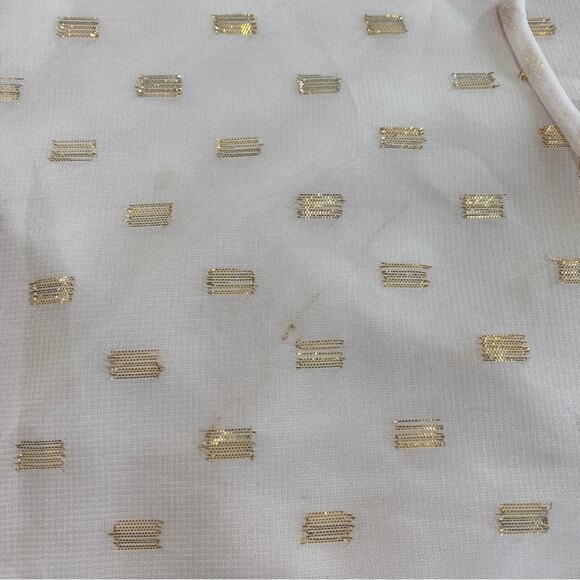 Nordstrom WAYF Pink Off-the-shoulder pink gold bow puff sleeve chiffon top Large - Picture 15 of 15